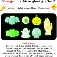 Haooryx 28PCS Glow In The Dark Halloween Mochi Toys Pumpkin Ghost Bat Squishies Squeeze Stress Relief Anxiety Toys for Kids Halloween Treat Goody Bags Filler Classroom Prize Bulk Party Favors