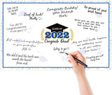 Haooryx 2022 Graduation Large Signature Guest Book Board Congrats Grad Congratulations Greeting Card for Class of 2022 Student Graduation Party Supplies Personalized Sign Decoration (Blue and Gold)