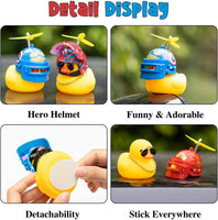 Haooryx 3 Pack Rubber Duck Toys Car Ornaments, Yellow Duck Car Dashboard Decorations with Cool Super Hero Thruster Helmet Propeller Sunglasses Gold Chain Funny Squeak Toys Gift for Kids Adults