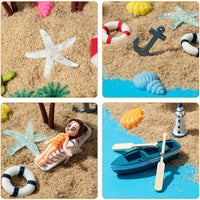 Haooryx 31Pcs Beach Fairy Garden Miniature Ornament Accessories, Summer Ocean Cake Topper Decoration DIY Resin Micro Seaside Scene Figure for Summer Beach Swimming Pool Birthday Party Favor Supplies