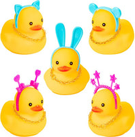 Haooryx 5 Pack Rubber Duck Car Duck Decorations Dashboard Car Ornaments, Party Theme Novelty Squeeze Yellow Duckies with Headgear Gold Chain Novelty Squeak Gift for Kids Teens Adults Birthday Party