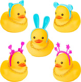 Haooryx 5 Pack Rubber Duck Car Duck Decorations Dashboard Car Ornaments, Party Theme Novelty Squeeze Yellow Duckies with Headgear Gold Chain Novelty Squeak Gift for Kids Teens Adults Birthday Party