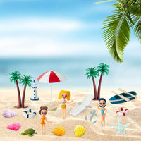 Haooryx 31Pcs Beach Fairy Garden Miniature Ornament Accessories, Summer Ocean Cake Topper Decoration DIY Resin Micro Seaside Scene Figure for Summer Beach Swimming Pool Birthday Party Favor Supplies