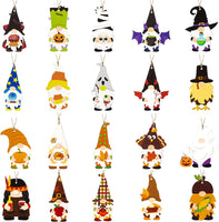 Haooryx 41PCS Halloween Theme Hanging Gnomes Wooden Ornaments Thanksgiving Gnome Decorative Wood Slice Pendant Ghost Turkey Elves Sign for Fall Harvest Rustic Farmhouse Halloween Tree Home Decoration