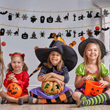 Haooryx 43PCS Halloween Wooden Slices Cutouts Halloween Wood Hanging Ornaments Halloween Black Cat Pumpkin Wood Crafts Decorative Pendant with Rope for Halloween Tree Home Trick or Treat Party Supply