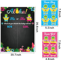 Haooryx Aloho Baby Gender Reveal Party Game, Hawaiian Tropical Theme Poster with Pink Blue Pineapple Flower Stickers for He or She Boy or Girl Gender Reveal Party Baby Shower Decorations Supplies