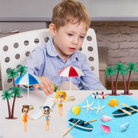 Haooryx 31Pcs Beach Fairy Garden Miniature Ornament Accessories, Summer Ocean Cake Topper Decoration DIY Resin Micro Seaside Scene Figure for Summer Beach Swimming Pool Birthday Party Favor Supplies