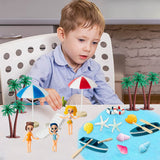 Haooryx 31Pcs Beach Fairy Garden Miniature Ornament Accessories, Summer Ocean Cake Topper Decoration DIY Resin Micro Seaside Scene Figure for Summer Beach Swimming Pool Birthday Party Favor Supplies