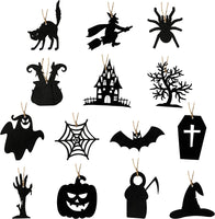 Haooryx 43PCS Halloween Wooden Slices Cutouts Halloween Wood Hanging Ornaments Halloween Black Cat Pumpkin Wood Crafts Decorative Pendant with Rope for Halloween Tree Home Trick or Treat Party Supply