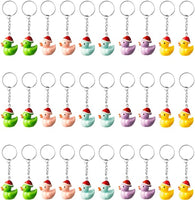 Haooryx 30Pcs Christmas Plastic Duck Keychains Party Favors, Colorful 3D Duck Chains Mini Ducky Pendant Accessories for Boys Girls Xmas Gift Birthday Baby Shower Party Favors School Student Rewards