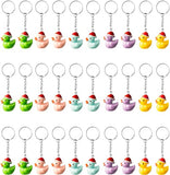 Haooryx 30Pcs Christmas Plastic Duck Keychains Party Favors, Colorful 3D Duck Chains Mini Ducky Pendant Accessories for Boys Girls Xmas Gift Birthday Baby Shower Party Favors School Student Rewards