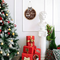 Haooryx Christmas Wood Birth of Jesus Wreath Hanging Door Sign Decoration, Christmas Door Hanger Decorations Nativity Scene Front Door Sign for Xmas Home Fireplace Wall Farmhouse Hanging Decor