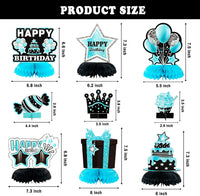 Haooryx 12Pcs Teal Birthday Centerpiece for Tables Decoration, Happy Birthday Honeycomb Centerpieces Teal Silver Table Toppers Decor for Girls and Women Birthday Party Supplies Photo Booth Prop