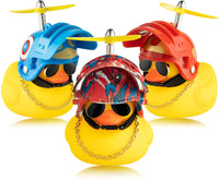 Haooryx 3 Pack Rubber Duck Toys Car Ornaments, Yellow Duck Car Dashboard Decorations with Cool Super Hero Thruster Helmet Propeller Sunglasses Gold Chain Funny Squeak Toys Gift for Kids Adults