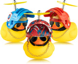 Haooryx 3 Pack Rubber Duck Toys Car Ornaments, Yellow Duck Car Dashboard Decorations with Cool Super Hero Thruster Helmet Propeller Sunglasses Gold Chain Funny Squeak Toys Gift for Kids Adults