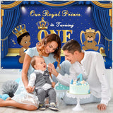 Haooryx Royal Prince One First Birthday Banner Backdrop Party Decorations for One Year Old African American Baby Boy 1st Birthday Baby Shower Decor Photography Background Photo Booth Prop, 6x3.6 ft