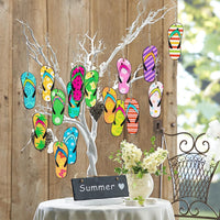 Haooryx 31PCS Summer Flip Flop Hanging Wood Ornaments Decorations Hawaii Beach Slippers Theme Wooden Slices Gift Tags Pendant with Rope Tree Ornament for Home Summer Luau Tropical Party Favors Supply