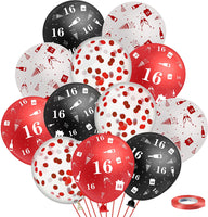 Haooryx 36Pcs 16th Birthday Party Balloons Decoration Supplies Kit, 12’’ White Black and Red Confetti Latex Balloons for 16 Years Old Teenager Boys Girls Birthday Happy 16 Years Anniversary Decor