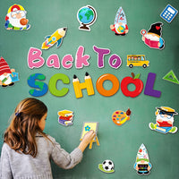 Haooryx 69Pcs Back to School Gnome Bulletin Board Decoration Set, Welcome Back to School Colorful Paper Patterned Cut-Outs Blackboard Border Trim for School Classroom Whiteboard Window Wall Decoration