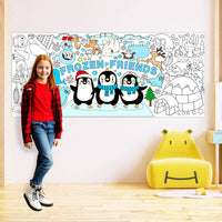 Haooryx Giant Polar Animals Themed Coloring Poster 4.6 x 2ft Large Jumbo Frozen Friends Blank Paper Banner with Penguin Polar Bear Coloring Tablecover Decoration for Kids DIY Art Craft Activity Supply