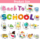 Haooryx 69Pcs Back to School Gnome Bulletin Board Decoration Set, Welcome Back to School Colorful Paper Patterned Cut-Outs Blackboard Border Trim for School Classroom Whiteboard Window Wall Decoration