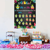 Haooryx Aloho Baby Gender Reveal Party Game, Hawaiian Tropical Theme Poster with Pink Blue Pineapple Flower Stickers for He or She Boy or Girl Gender Reveal Party Baby Shower Decorations Supplies