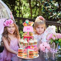 Haooryx Make Up Party Cupcake Stand Decoration 3 Tier Cosmetics Theme Pink Cupcake Tower Cardboard Lipstick Cupcake Dessert Candy Holders for Women Girls Makeup Birthday Cocktail Party Favors Supplies