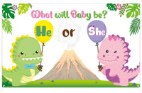 Haooryx Little Dino Gender Reveal Backdrop Banner, What Will Baby be He or She Dinosaur Theme Gender Reveal Party Photography Background Decoration Supplies Boy or Girl Baby Shower Photo Booth Props
