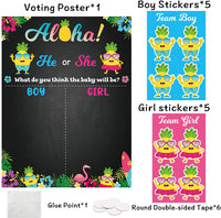 Haooryx Aloho Baby Gender Reveal Party Game, Hawaiian Tropical Theme Poster with Pink Blue Pineapple Flower Stickers for He or She Boy or Girl Gender Reveal Party Baby Shower Decorations Supplies