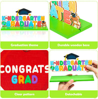 Haooryx 3Pcs Kindergarten Graduation Wooden Centerpiece Decoration Congrats Grad Way To Go Wood Table Topper Centerpiece Decoration for 2023 Preschool School Graduation Party Decor Supplies Photo Prop