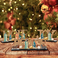 Haooryx 3Pcs Christmas Farmhouse Birth of Jesus Wooden Centerpiece Table Decorations Peace Hope Joy Wood Letter Sign Detachable Wooden Table Topper for Christmas Party Holiday Home Decor Supplies