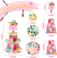 Haooryx Make Up Party Cupcake Stand Decoration 3 Tier Cosmetics Theme Pink Cupcake Tower Cardboard Lipstick Cupcake Dessert Candy Holders for Women Girls Makeup Birthday Cocktail Party Favors Supplies