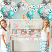 Haooryx 36Pcs 16th Birthday Party Balloons Decoration Supplies Kit, Teal Turquoise White and Sliver Confetti Latex Balloons for 16-Year-Old Teenager Boy Girl Birthday Happy 16 Years Anniversary Decor