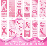 Haooryx 123Pcs Breast Cancer Awareness Bookmarks, Pink Power Fight Breast Cancer Book Marks Keep Calm and Fight On Breast Cancer for Girls Women Breast Cancer Awareness Seminar Stationery Supplies