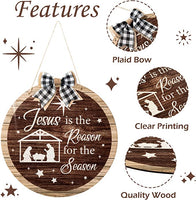 Haooryx Christmas Wood Birth of Jesus Wreath Hanging Door Sign Decoration, Christmas Door Hanger Decorations Nativity Scene Front Door Sign for Xmas Home Fireplace Wall Farmhouse Hanging Decor