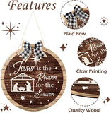 Haooryx Christmas Wood Birth of Jesus Wreath Hanging Door Sign Decoration, Christmas Door Hanger Decorations Nativity Scene Front Door Sign for Xmas Home Fireplace Wall Farmhouse Hanging Decor