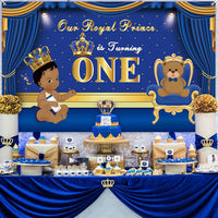 Haooryx Royal Prince One First Birthday Banner Backdrop Party Decorations for One Year Old African American Baby Boy 1st Birthday Baby Shower Decor Photography Background Photo Booth Prop, 6x3.6 ft