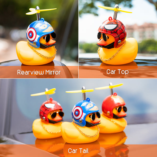Rubber Duck Toy Car Ornaments Yellow Duck Car Dashboard Decorations with  Propeller Helmet 