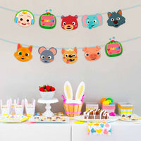 Haooryx JJ Melon Action Sign Cutouts Party Banner Decorations Supplies Door Porch Sign for Kids Super Baby JoJo Theme Birthday Parties Baby Shower Wall Decor Welcome Hanger Sign 10 counts