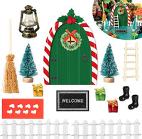 Haooryx 16Pcs Christmas Magic Fairy Doors Decoration Kit, Wooden Miniature Fairy Doors Accessories Welcome to Dollhouse Mini Entry for Fairies Magical Door Christmas Outdoor Party Decor (Berry)