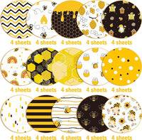 Haooryx 60PCS Summer Bee Pattern Paper Pack Yellow Black Honeycomb Scrapbook Specialty Paper 11’x11’Double Sided Decorative Bee Honey Jar Paper Craft for Wrapping Gift Card Making Photo Album Decor
