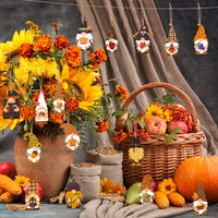 Haooryx 46PCS Thanksgiving Wood Gnome Hanging Ornaments Autumn Wood Pumpkin Turkey Gnome Elves Decorative Pendents for Thanksgiving Day Fall Harvest Party Favor Halloween Holiday Home Tree Supplies