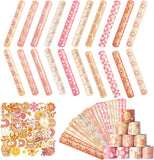 Haooryx 81PCS Hippie Girl Slap Bracelets with Groovy Daisy Flower Stickers Party Favors, Colorful Boho Hippie Wristband for Kids Birthday Boho Rainbow Party Decorations Classroom Rewards Supplies