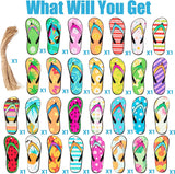 Haooryx 31PCS Summer Flip Flop Hanging Wood Ornaments Decorations Hawaii Beach Slippers Theme Wooden Slices Gift Tags Pendant with Rope Tree Ornament for Home Summer Luau Tropical Party Favors Supply