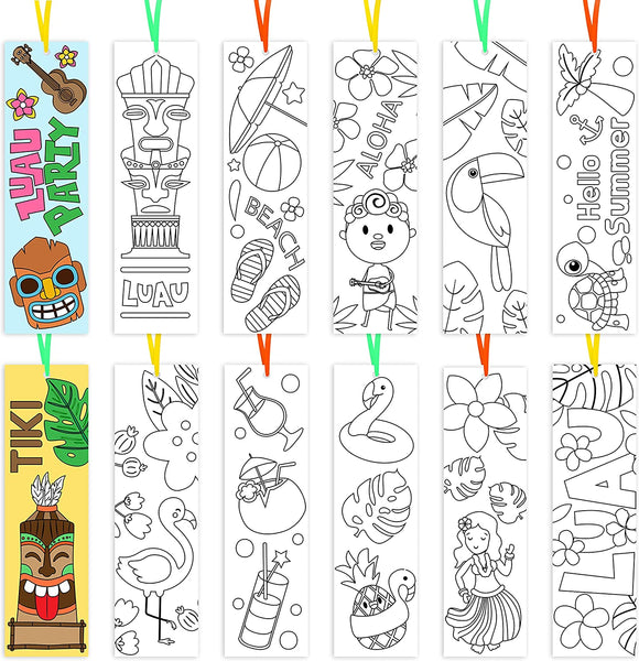Haooryx 75Pcs Color Your Own Hawaii Bookmarks, Kids DIY Coloring Blank