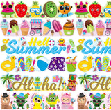Haooryx 72Pcs Summer Bulletin Board Border Set, Summer Beach Party Fiesta Festival Border Trim Blackboard Scalloped Straight Border Hawaii Aloha Decal for School Classroom Whiteboard Window Decoration