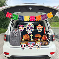 Haooryx 23Pcs Trunk Or Treat Skull Day of Dead Decoration Kit, Mexican Day of The Dead Trunk or Treat Car Archway Garage Decor Dia de Los Muertos Skull Skeleton Halloween Car Decorations Exterior