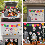 Haooryx 23Pcs Trunk Or Treat Skull Day of Dead Decoration Kit, Mexican Day of The Dead Trunk or Treat Car Archway Garage Decor Dia de Los Muertos Skull Skeleton Halloween Car Decorations Exterior
