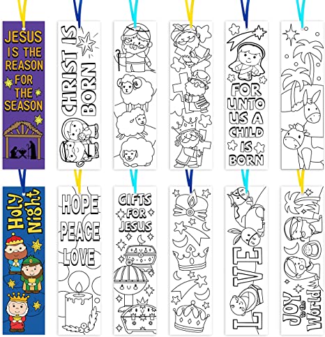 Haooryx Nativity Color Your Own Bookmarks Kids DIY Coloring Blank Bookmarks Christmas Party Game Prize Art Craft Supplies Xmas Goodie Bag Fillers Classroom Reading Club Rewards DIY Book Marker