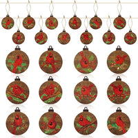 Haooryx 37pcs Christmas Red Bird Hanging Wood Ornaments Decorations, Red Bird Memorial Ornament Wooden Decorative Pendents Xmas Party Favor Gift Tags Holiday Hanging Ornament Xmas Tree Decor Supplies